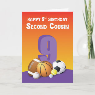 Tarjeta Prima Segunda Cumpleaños 9 Balones Deportivos