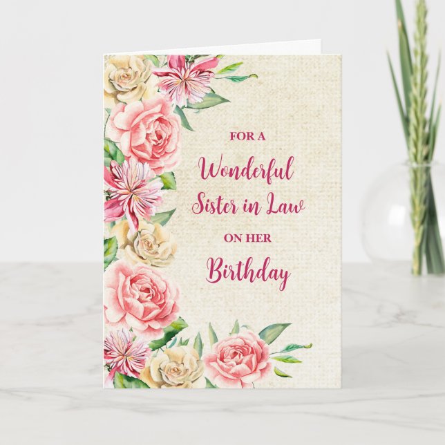 Tarjeta Primavera acuarela a hermana en cumpleaños de ley (Anverso)