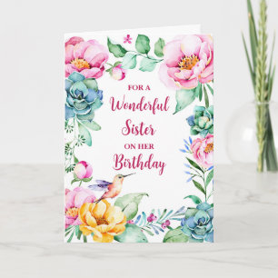 Tarjeta Primavera Acuarela Flores Hermana Cumpleaños