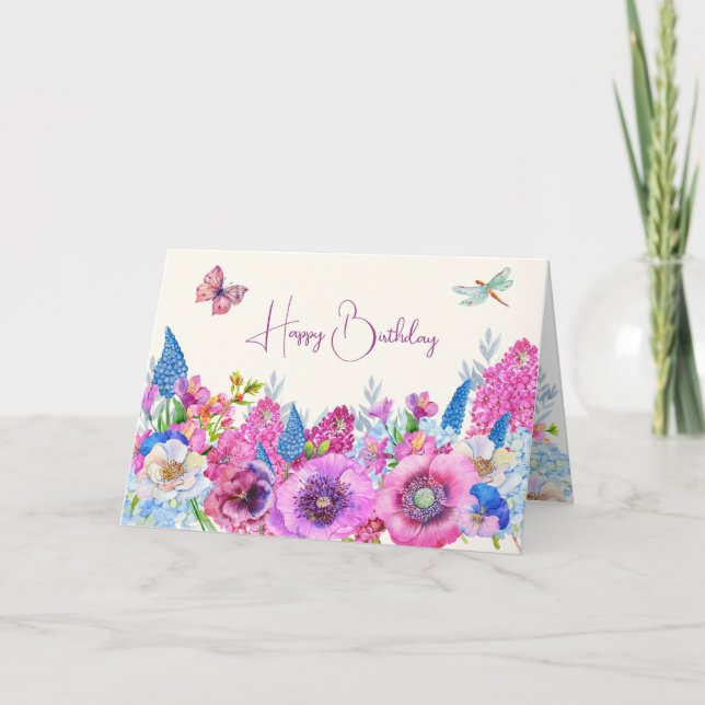 Tarjeta Primavera de flores azul morado (Anverso)