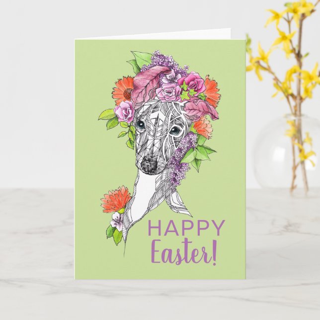Tarjeta Primavera de Pascua Gris italiano Whippet Arte flo (flor amarilla)