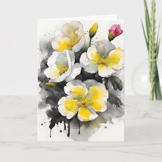 Tarjeta Primavera - Flores de acuarela (Anverso)