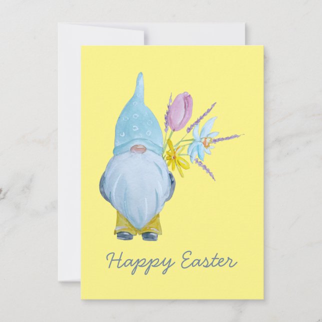 Tarjeta Primavera Gnome Feliz Pascua (Anverso)