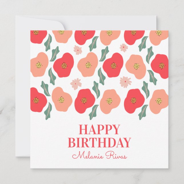 Tarjeta Primavera Patrón Floral Mano dibujada Cumpleaños (Anverso)