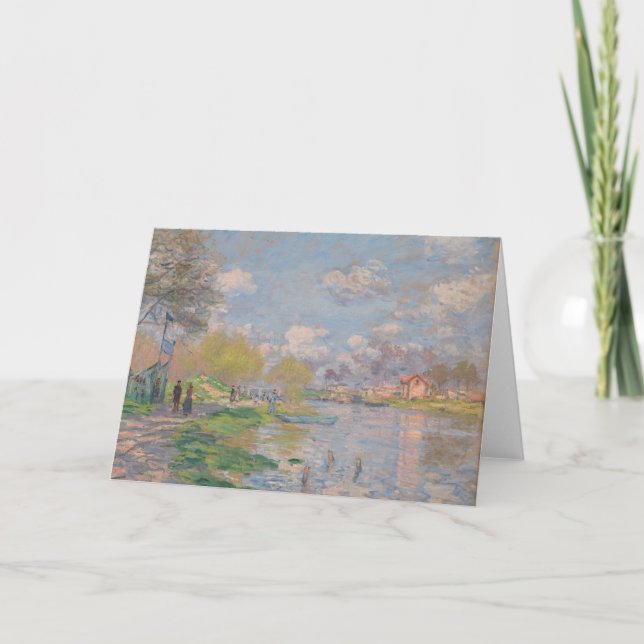 Tarjeta Primavera por el Sena de Monet Impresionista (Anverso)