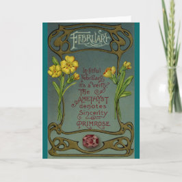 Tarjeta Primavera y amatista del cumpleaños de febrero