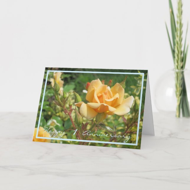 Tarjeta Primer aniversario Boda desea una Rosa amarilla el (Anverso)