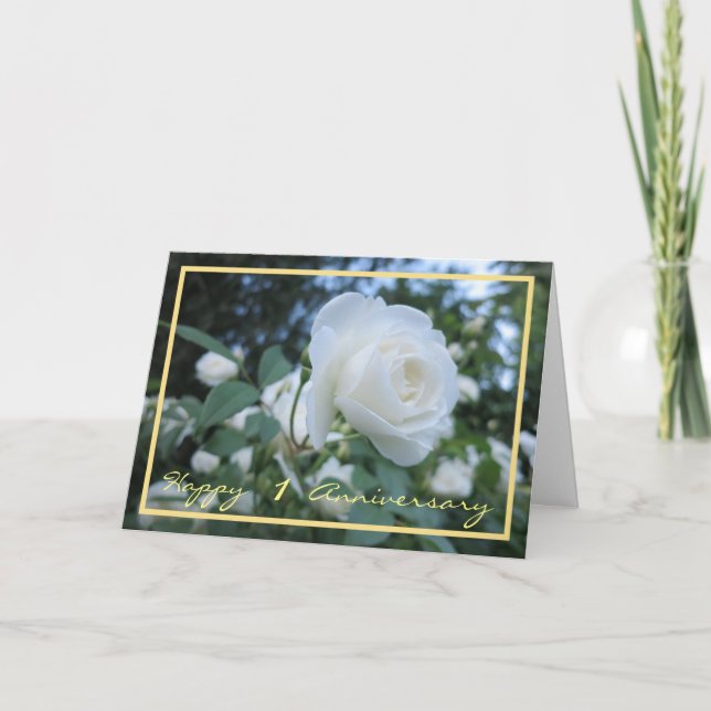 Tarjeta Primer aniversario Boda desea una Rosa Blanca eleg (Anverso)