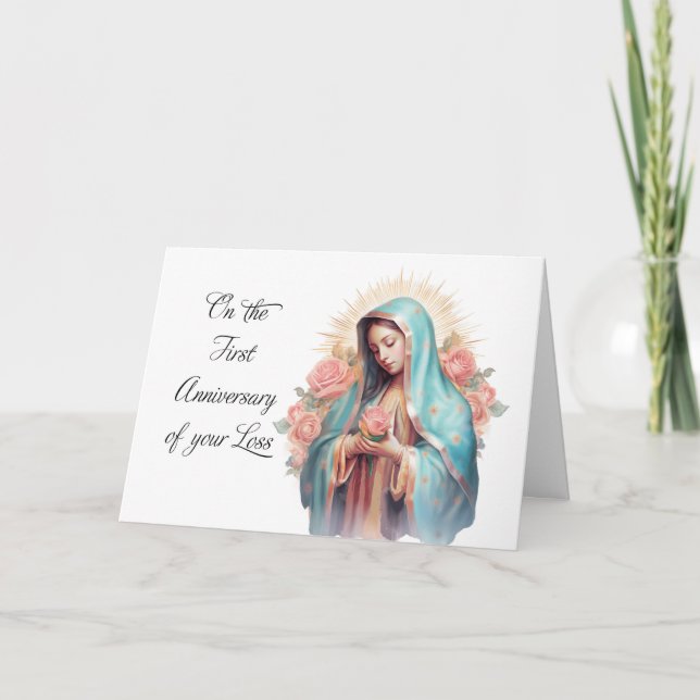 Tarjeta Primer aniversario de pérdida con la Santísima Vir (Anverso)