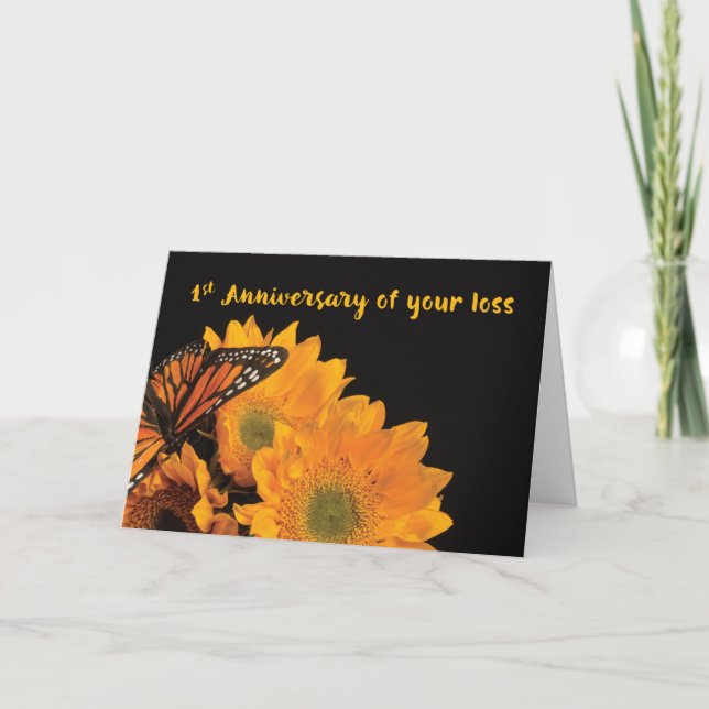 Tarjeta Primer aniversario religioso de la mariposa perdid (Anverso)