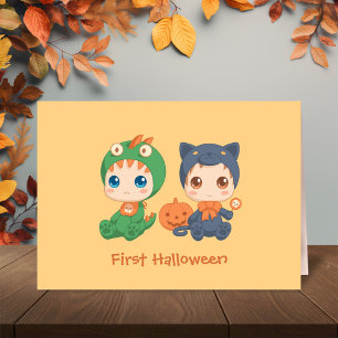 Tarjeta Primer bebé de Halloween vestido negro de dragón d
