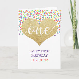 Tarjeta Primer Chica de cumpleaños con el arcoiris persona