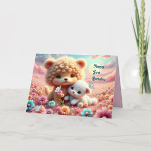 Tarjeta Primer cumpleaños con osos de juguete