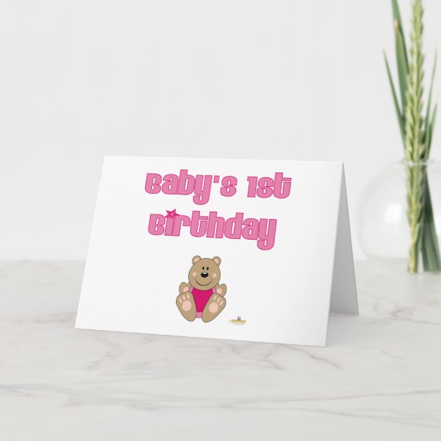 Tarjeta Primer cumpleaños de bebé de bebé de oso marrón ro (Anverso)