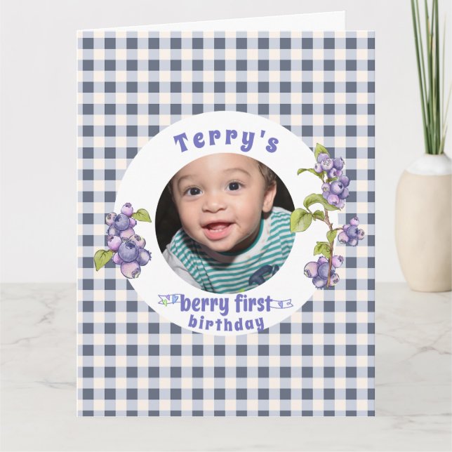Tarjeta Primer cumpleaños de Blueberry Berry (Anverso)