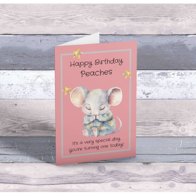 Tarjeta Primer cumpleaños de Cute Mouse (Subido por el creador)