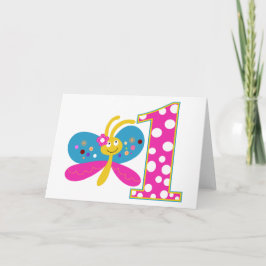 Tarjeta Primer cumpleaños de Girly Butterfly