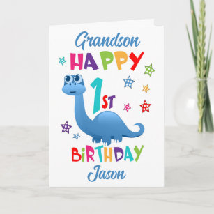 Tarjeta Primer cumpleaños de Grandson Dinosaur