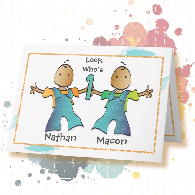 Tarjeta Primer cumpleaños de los niños gemelos Personaliza (Subido por el creador)