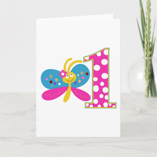 Tarjeta Primer cumpleaños de Mariposa Girona (Anverso)