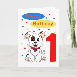 Tarjeta Primer cumpleaños de niño Cachorro lindo y Colorfe