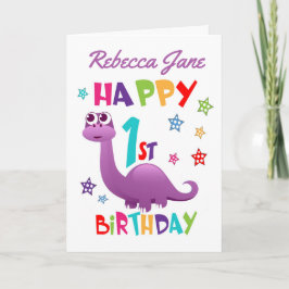 Tarjeta Primer cumpleaños de Purple Dinosaur