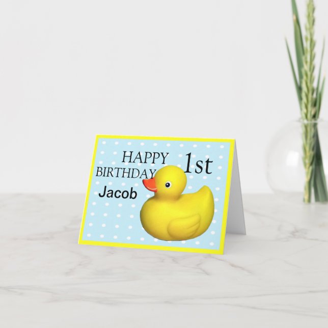 Tarjeta Primer cumpleaños de Rubber Ducky (Anverso)