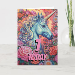 Tarjeta Primer cumpleaños de Unicornio mágico