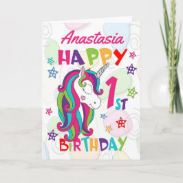 Tarjeta Primer cumpleaños de Unicornio personalizado