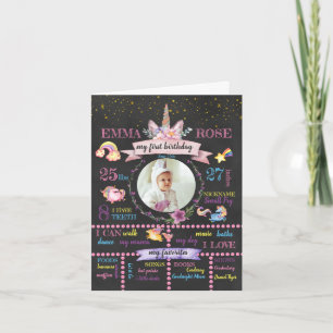 Tarjeta Primer cumpleaños de Unicornio personalizado
