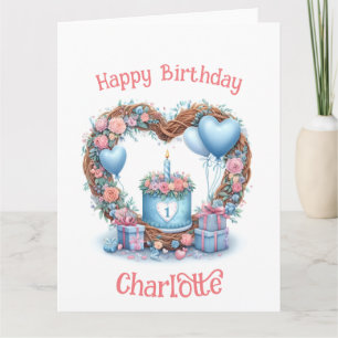 Tarjeta Primer cumpleaños del bebé - Corona floral 1 -