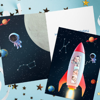 Tarjeta Primer cumpleaños del cohete espacial | Enorme Col