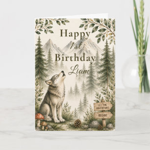 Tarjeta Primer Cumpleaños del Lobo del Bosque