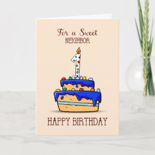 Tarjeta Primer cumpleaños del vecino, 1 en dulce pastel az