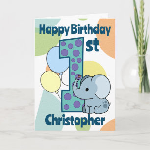 Tarjeta Primer Cumpleaños Elefante Personalizado