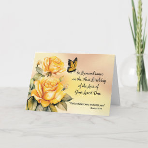 Tarjeta Primer cumpleaños en memoria de Rosa religioso