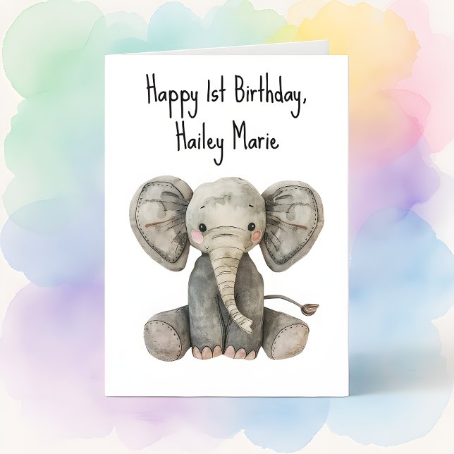 Tarjeta Primer cumpleaños lleno de elefante personalizado (Subido por el creador)