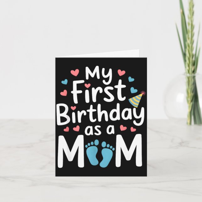 Tarjeta Primer cumpleaños nueva mamá fiesta de bebé feliz  (Anverso)