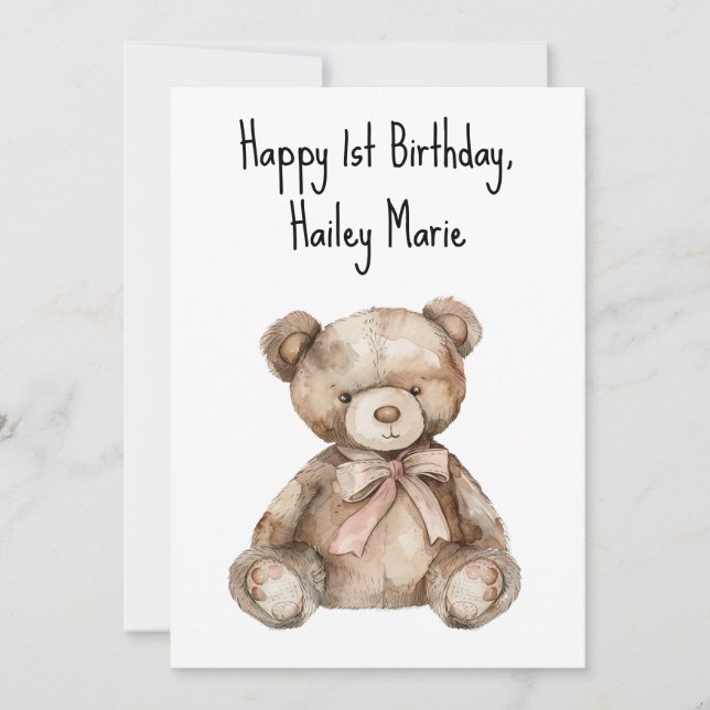 Tarjeta Primer cumpleaños personalizado Teddy Bear (Anverso)