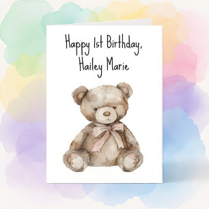 Tarjeta Primer cumpleaños Teddy Bear personalizado