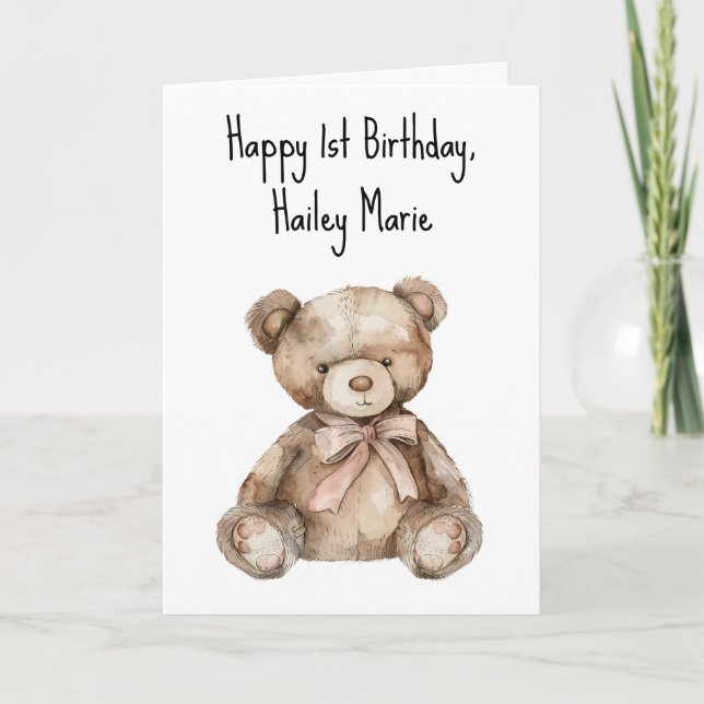 Tarjeta Primer cumpleaños Teddy Bear personalizado (Anverso)