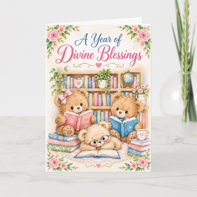 Tarjeta Primer Cumpleaños | Y Bendiciones Divinas (Anverso)
