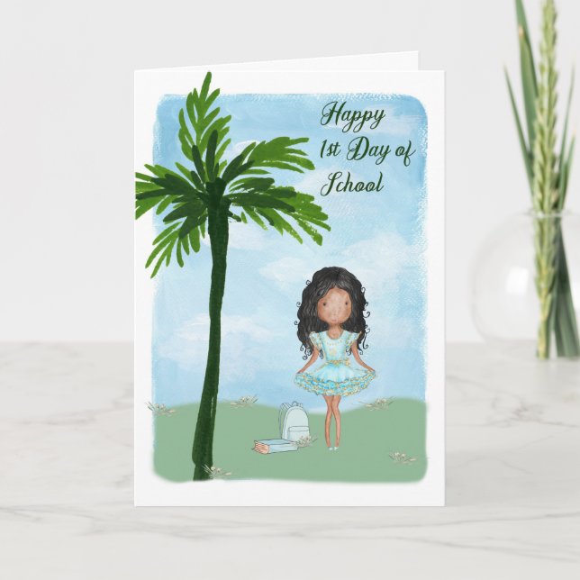 Tarjeta Primer día de escuela con un joven Chica de piel o (Anverso)