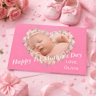 Tarjeta Primer Día de la Madre foto bebé SVG Heart Floral