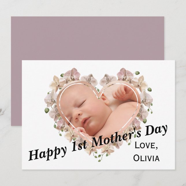 Tarjeta Primer Día de la Madre foto bebé SVG Heart Floral (Anverso / Reverso)
