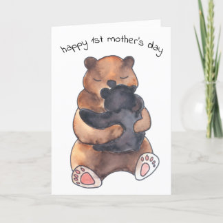 Tarjeta Primer Día de la Madre Oso Cachorro Abrazo Tierno