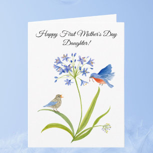 Tarjeta Primer Día de la Madre para Hija Bluebird Floral