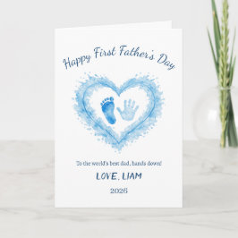 Tarjeta Primer Día del Padre Corazón de Huella de Mano de 