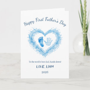 Tarjeta Primer Día del Padre Corazón de Huella de Mano de 
