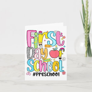 Tarjeta Primer día del profesor de preescolar niño cachorr